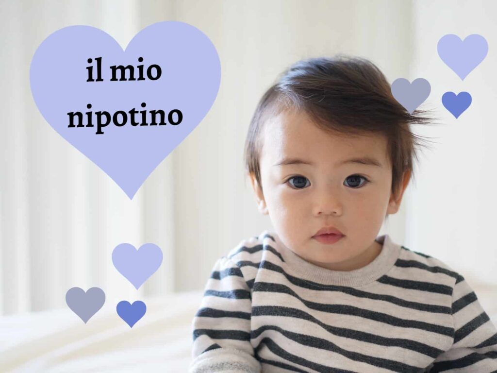 little boy with graphic heart that says 'il mio nipotino,' which means 'my little nephew' in Italian