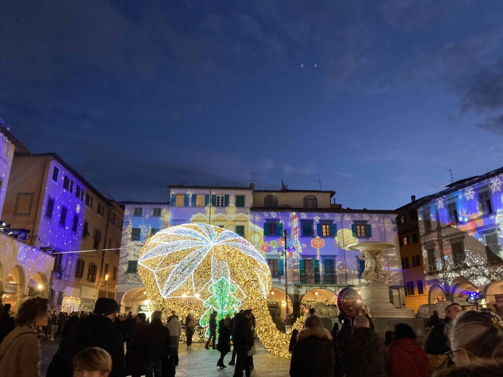 Holiday lights on display in Empoli, Tuscany, Italy.