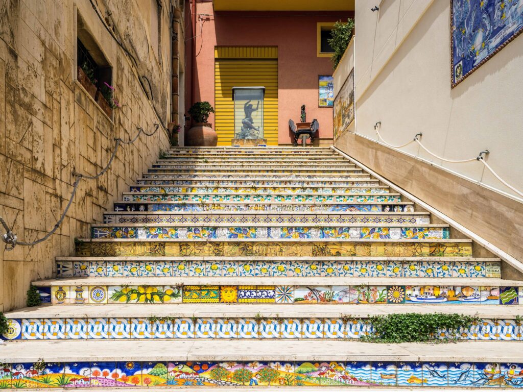 Colorful ceramic stairs in Caltagirone, Italy.