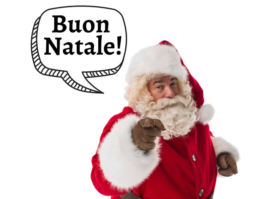 Santa says in graphic speech bubble, "Buon Natale"