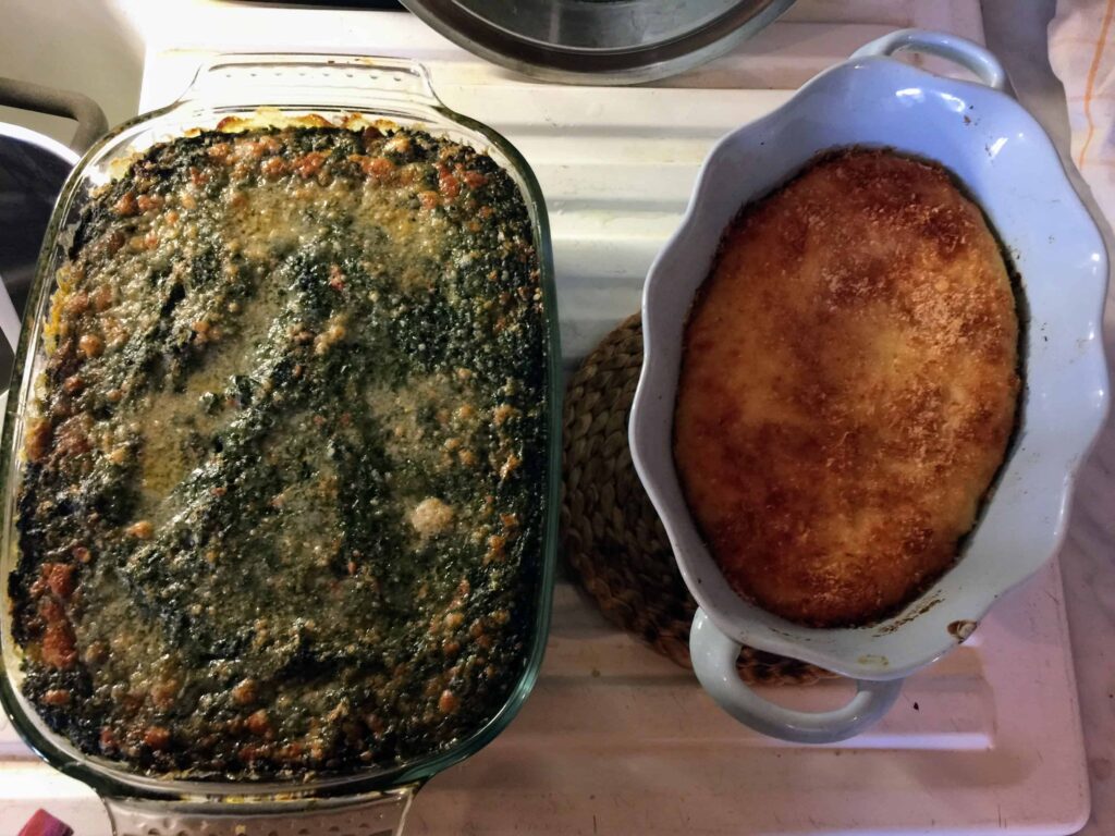 dishes of sformati di spinach and potatoes