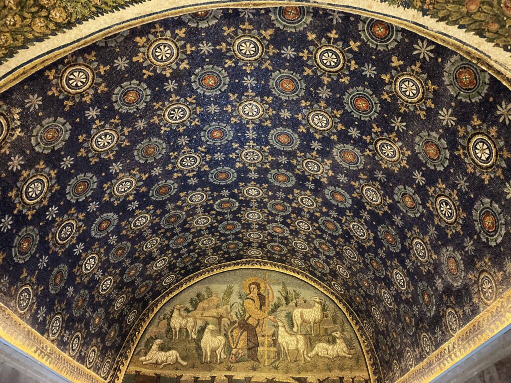 Mosaics inside Mausoleum of Galla Placida in Ravenna, Italy