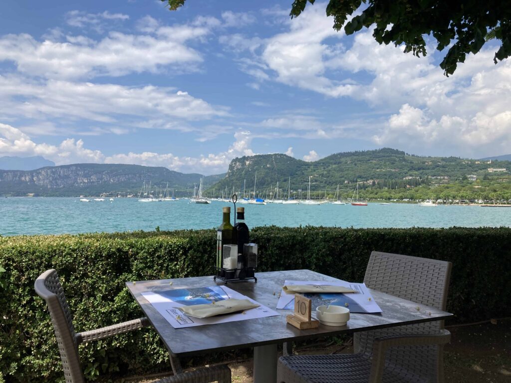 Outdoor table at a restaurant on Lake Garda.